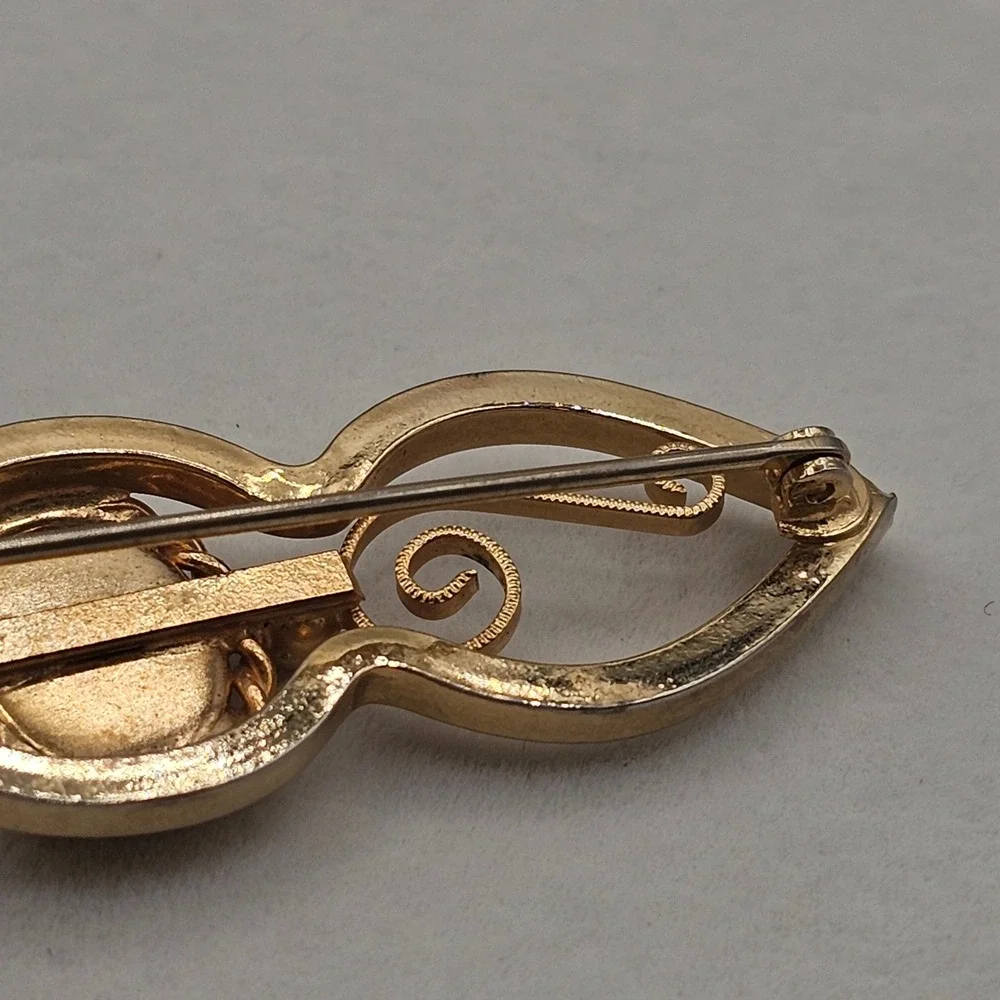 Gold Tone Cameo Bar Brooch Filigree Portrait 3
